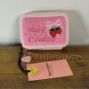 New Juicy Couture Retro Strawberry Light Pink Wristlet Wallet Bows Coquette